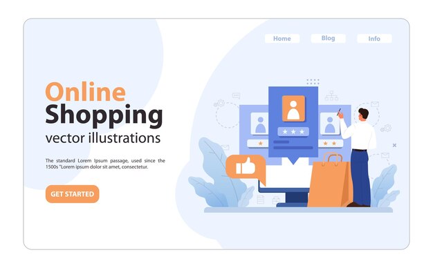 Ecommerce web banner o página de aterrizaje empresario que vende bienes y obtiene ganancias en digital