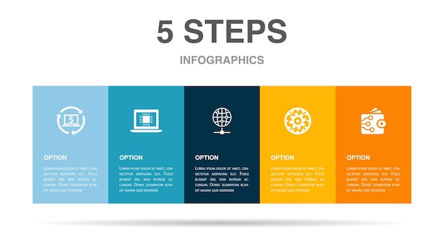 Economía digital tecnología informática red mundial tecnología de la información iconos de billetera digital plantilla de diseño de diseño infográfico concepto de presentación creativa con 5 pasos