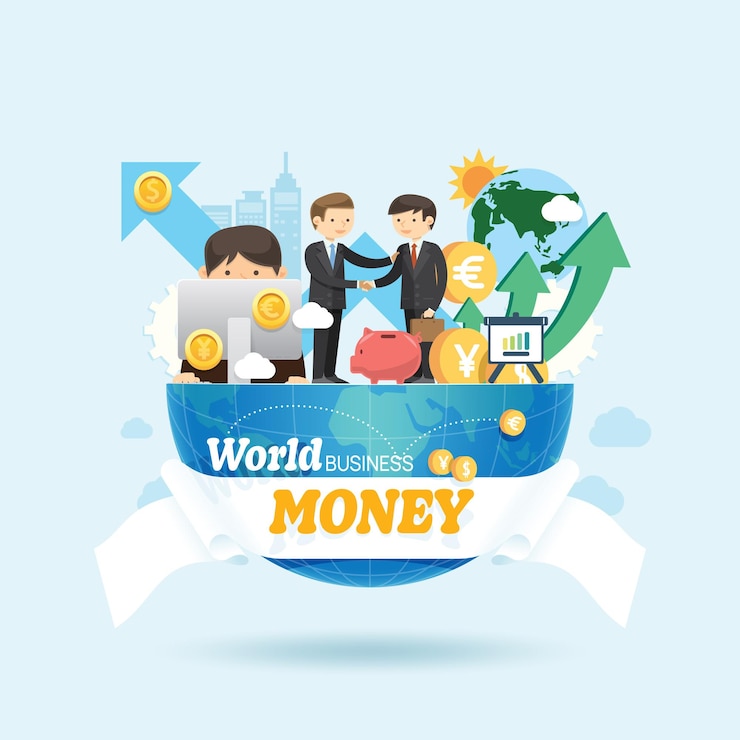 Vector economía empresarial mundial finanzas globales infografía iconos planos elementos de diseño dinero conceptvector