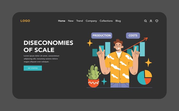 Economías de escala modo oscuro o nocturno web o escala de operación de la empresa de aterrizaje cantidad de producción