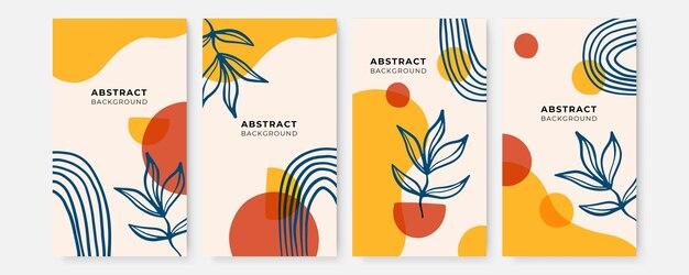 ector conjunto de plantillas de diseño de historias de redes sociales coloridas con hojas y ondas diseño boho orgánico creativo universal