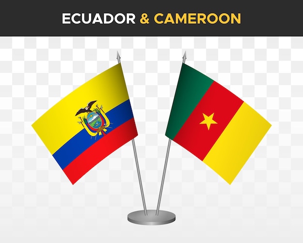 Ecuador vs Camerún escritorio banderas maqueta aislado 3d vector ilustración bandera de mesa ecuatoriana