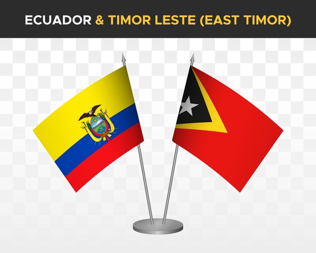 Ecuador vs East Timor Leste escritorio banderas maqueta aislado 3d vector ilustración bandera de mesa ecuatoriana