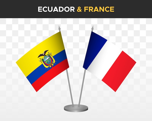 Ecuador vs Francia escritorio banderas maqueta aislado 3d vector ilustración bandera de mesa ecuatoriana