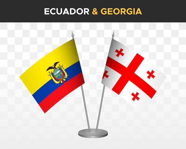 Ecuador vs Georgia escritorio banderas maqueta aislado 3d vector ilustración bandera de mesa ecuatoriana