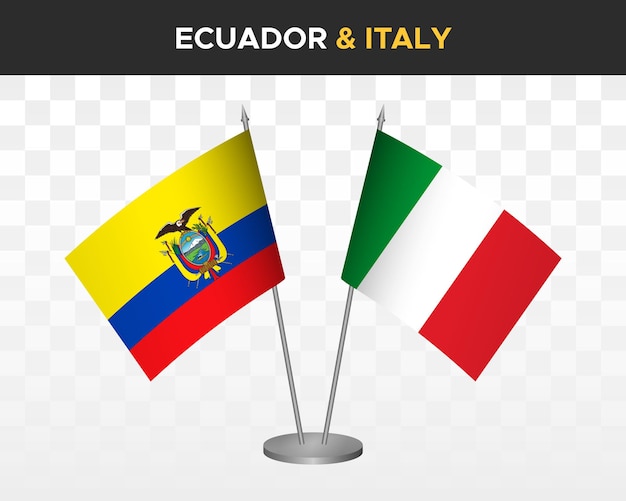 Ecuador vs Italia escritorio banderas maqueta aislado 3d vector ilustración bandera de mesa ecuatoriana