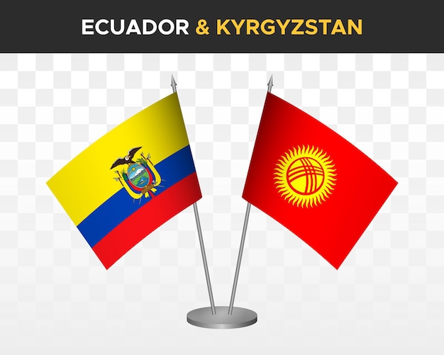 Ecuador vs Kirguistán banderas de escritorio maqueta aislado 3d vector ilustración bandera de mesa ecuatoriana