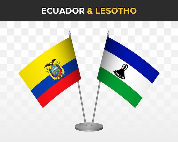 Ecuador vs Lesotho banderas de escritorio maqueta aislada 3d vector ilustración bandera de mesa ecuatoriana