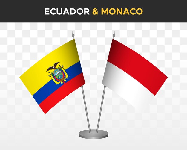 Ecuador vs monaco escritorio banderas maqueta aislado 3d vector ilustración bandera de mesa ecuatoriana