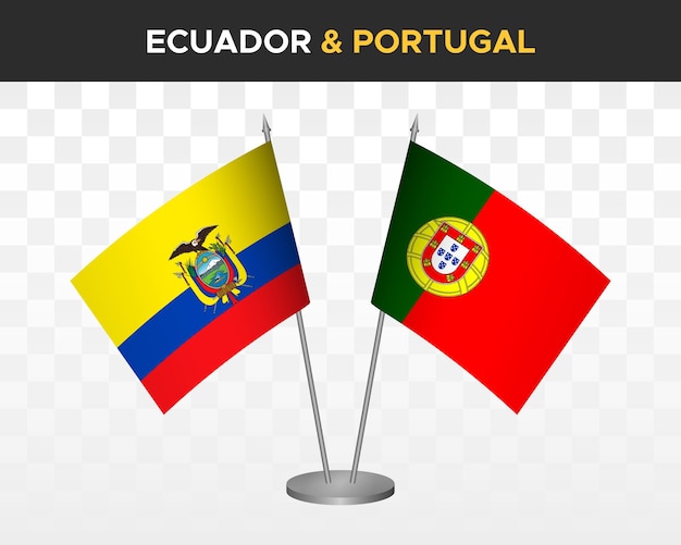 Ecuador vs Portugal escritorio banderas maqueta aislado 3d vector ilustración bandera de mesa ecuatoriana