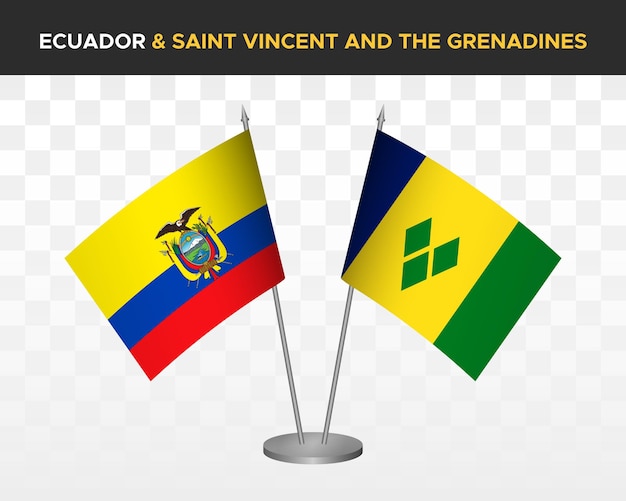 Ecuador vs San Vicente Granadinas escritorio banderas maqueta 3d vector ilustración bandera de mesa ecuatoriana