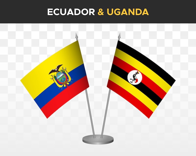 Ecuador vs Uganda escritorio banderas maqueta aislado 3d vector ilustración bandera de mesa ecuatoriana