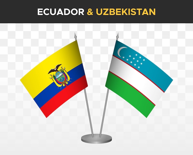 Ecuador vs Uzbekistán banderas de escritorio maqueta aislado 3d vector ilustración bandera de mesa ecuatoriana