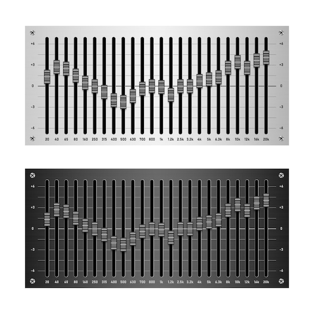 Ecualizador de audio de 24 bandas aislado sobre fondo blanco, ilustración vectorial