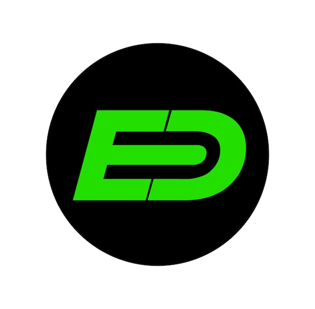 ED nombre de la empresa letras iniciales icono ED letras verdes en redondo negro