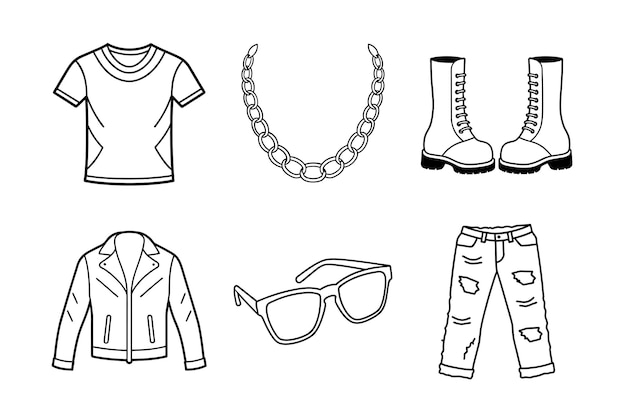 Edgy Fashion Vector Line Art Bundle con ropa de moda