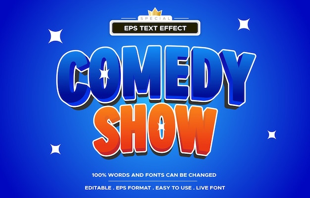 Edición de efectos de texto espectáculo de comedia cómico 3D estilo de dibujos animados vector premium