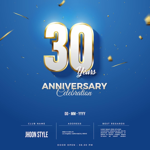 Edición de fondo azul para la invitación a la celebración del 30 aniversario