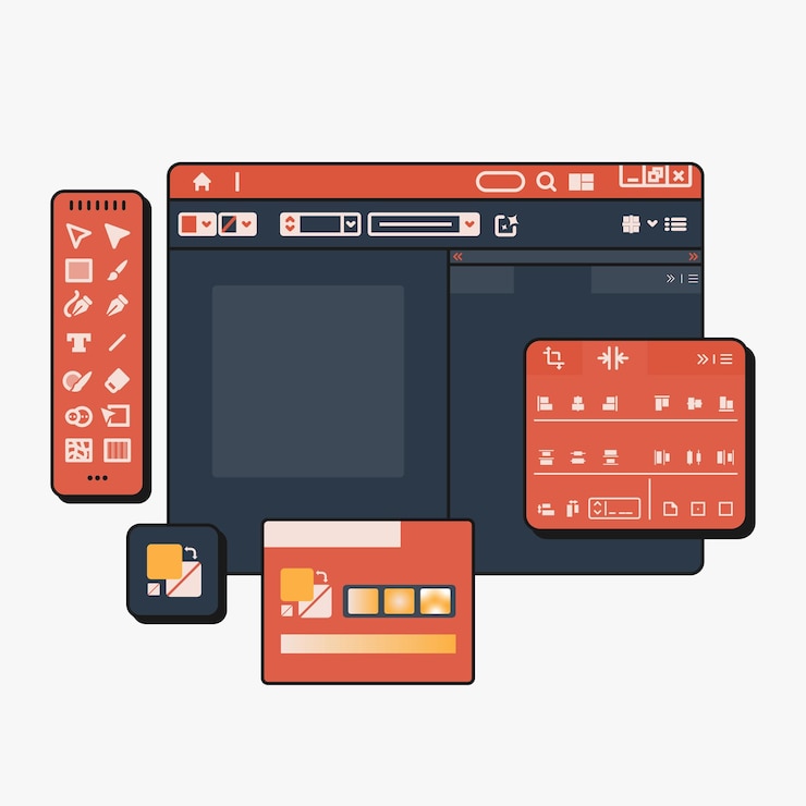 Vector edición gráfica del panel de herramientas de software