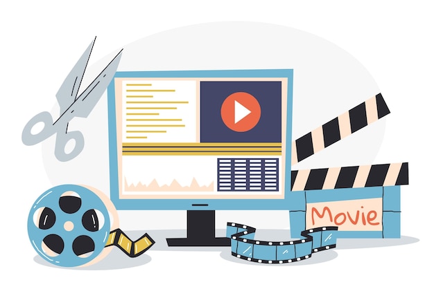 Edición de video editor de producción de contenido de movimiento estudio multimedia diseño de concepto abstracto