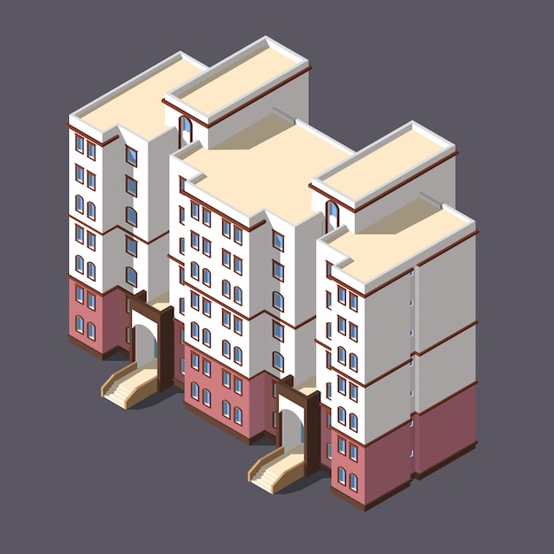 Vector edificio de apartamentos de ciudad baja poli
