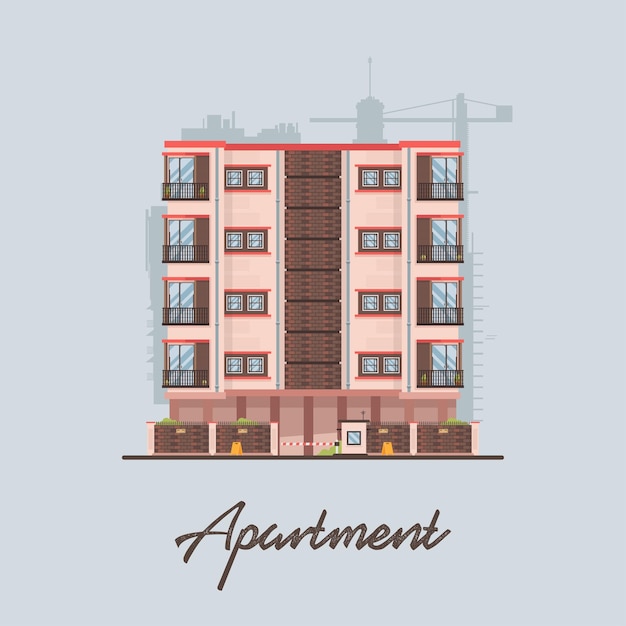 Vector edificio de apartamentos colorido moderno plano