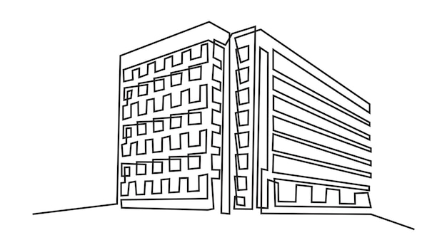 Edificio de arquitectura moderna dibujo de línea continua de la casa de edificio comercial Línea única