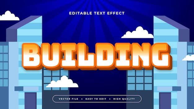 Edificio azul naranja y blanco estilo de fuente de efecto de texto editable en 3D