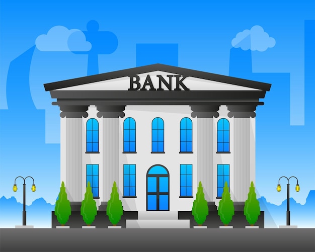 Edificio bancario Banca en línea Cambio de dinero servicios financieros Cajero automático Ilustración de stock vectorial