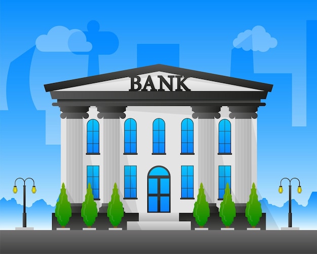 Vector edificio bancario banca en línea cambio de dinero servicios financieros cajero automático ilustración de stock vectorial