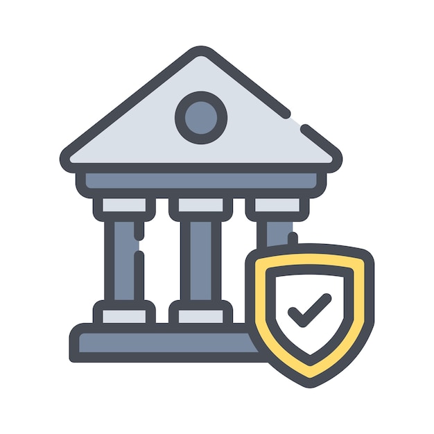 Edificio bancario con escudo seguro concepto de seguridad bancaria de seguridad financiera