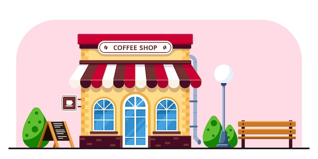 Edificio de cafetería en la ilustración de estilo plano