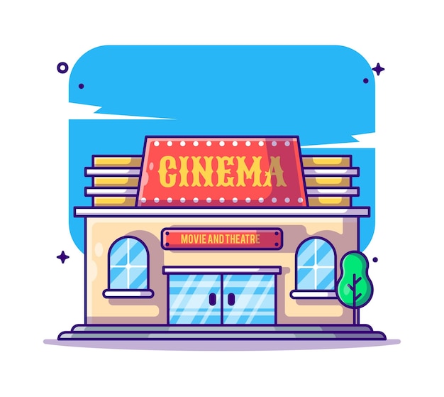 Edificio de cine e ilustración de dibujos animados emblemáticos | Vector  Premium