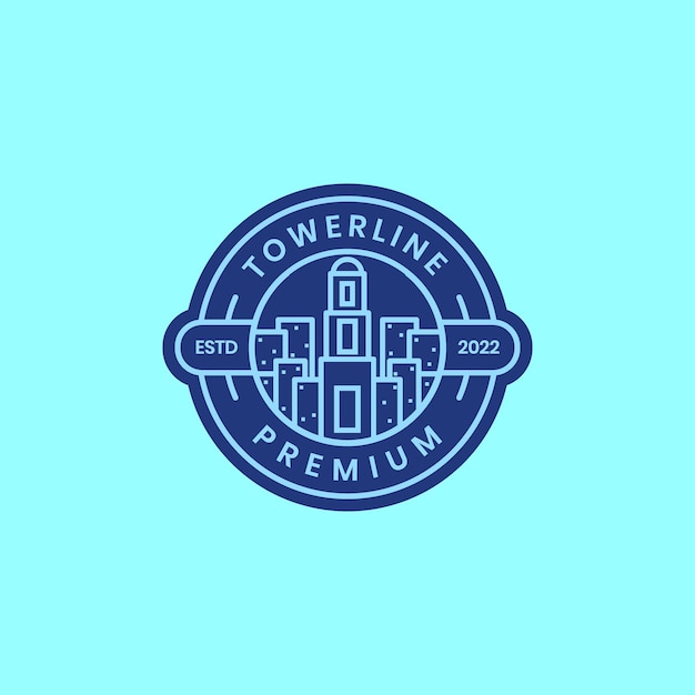Edificio de la ciudad torres líneas modernas círculo insignia pegatina logotipo diseño vector icono ilustración