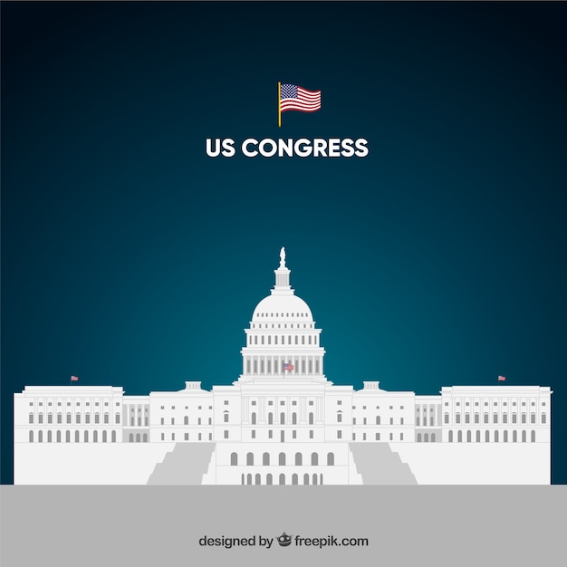 Vector edificio del congreso de estados unidos con diseño plano