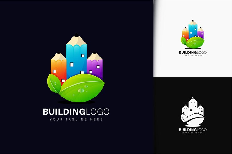 Vector edificio de diseño de logotipo de lápiz con degradado.