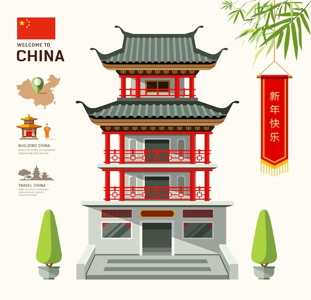 Vector edificio de diseño de viajes de china