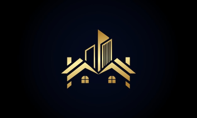 Vector edificio dorado con ventana y logo para una inmobiliaria.