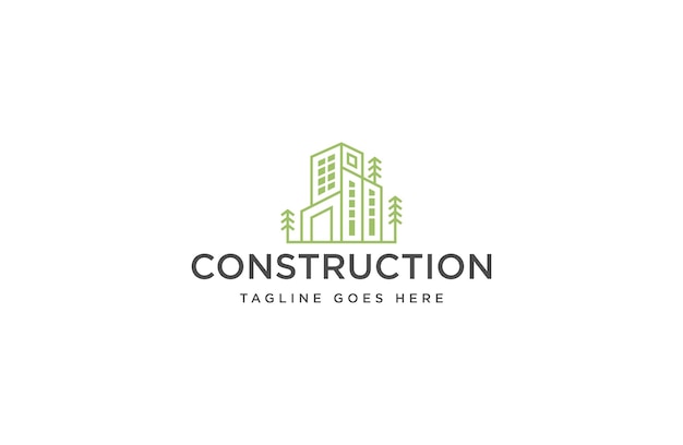 Edificio ecológico con estilo de arte de línea Ilustración vectorial de inspiración del logotipo