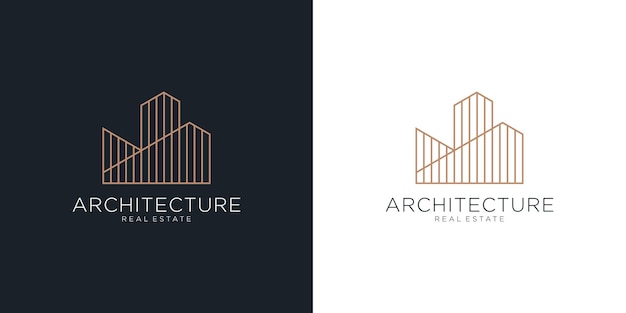 Edificio elegante inmobiliario con inspiración en el diseño del logotipo de estilo line art