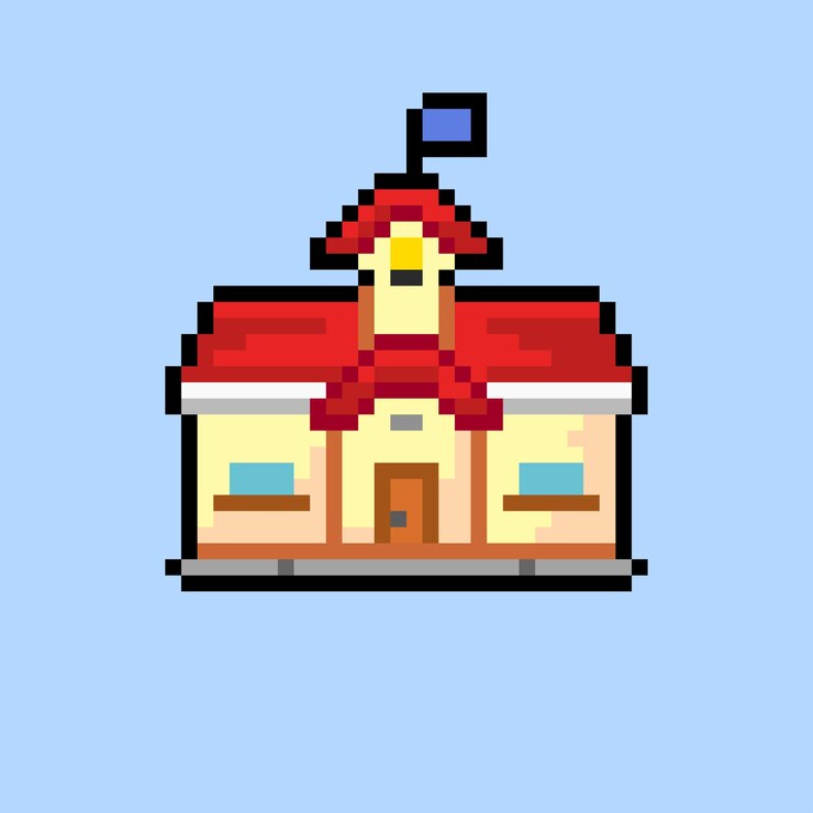 Vector edificio escolar con estilo pixel art