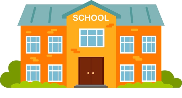 Edificio escolar de estilo plano. Escuela moderna, edificio universitario. Ilustración vectorial