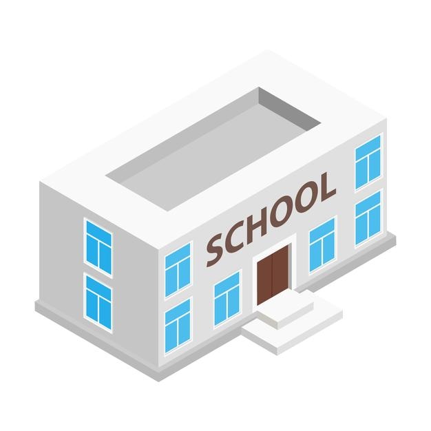 Edificio escolar icono isométrico 3d Diseño moderno Ilustración aislada en un blanco