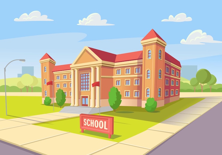 Vector edificio escolar en perspectiva