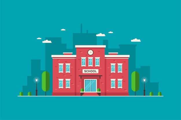 Edificio de la escuela de la ciudad en ilustración plana