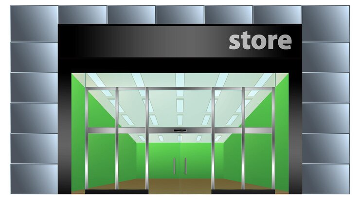 Vector edificio de fachada de tienda moderna con puerta de vidrio aislada - ilustración 3d