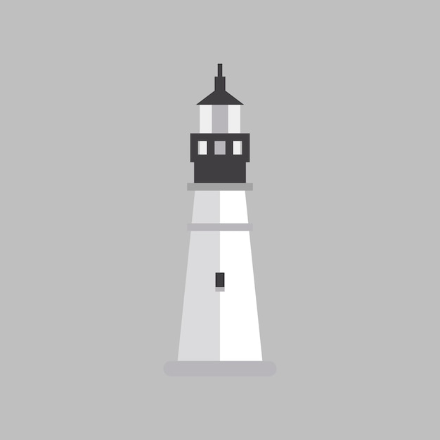 Edificio faro negro plano aislado sobre fondo blanco. Ilustración vectorial.