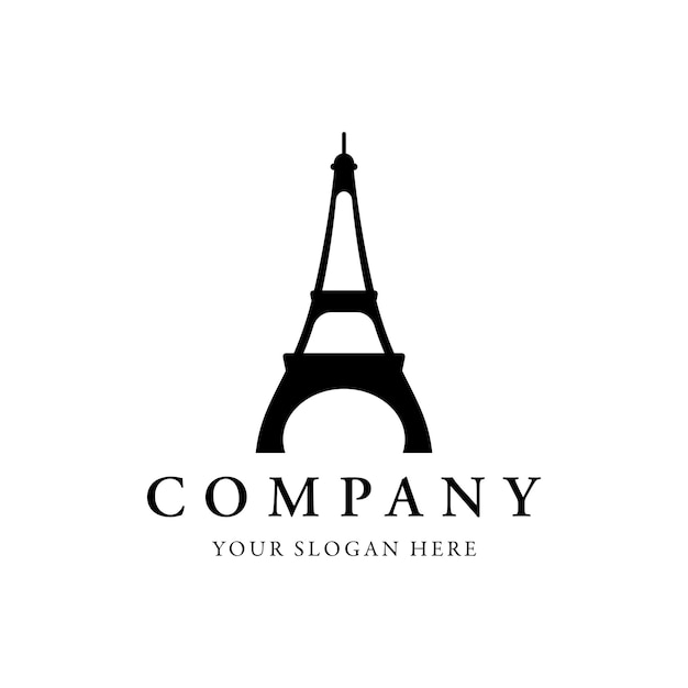 Edificio francés de la torre Eiffel y torre alta Diseño del logotipo Con ilustración vectorial editable