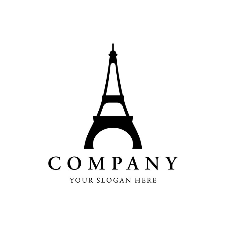Vector edificio francés de la torre eiffel y torre alta diseño del logotipo con ilustración vectorial editable