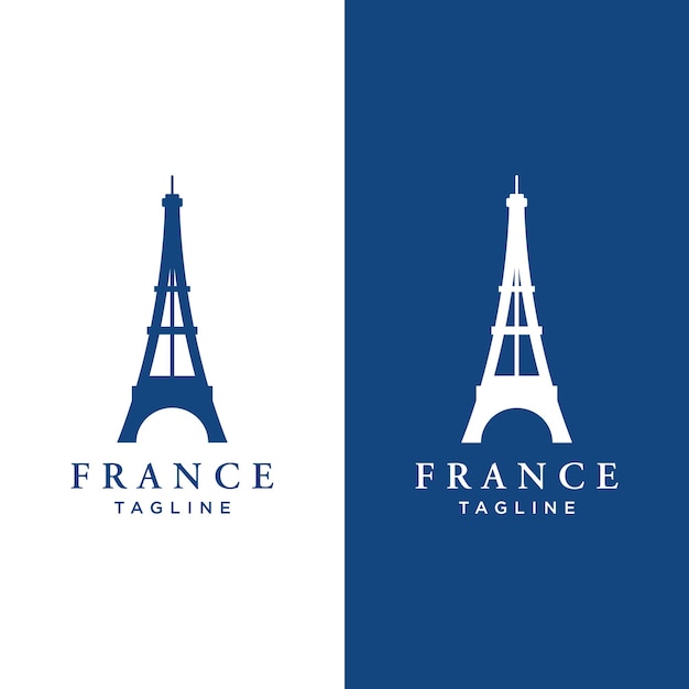 Edificio francés de la torre Eiffel y torre alta Diseño del logotipo Con ilustración vectorial editable